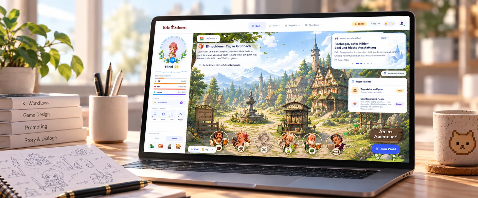 Browsergame auf einem Laptop