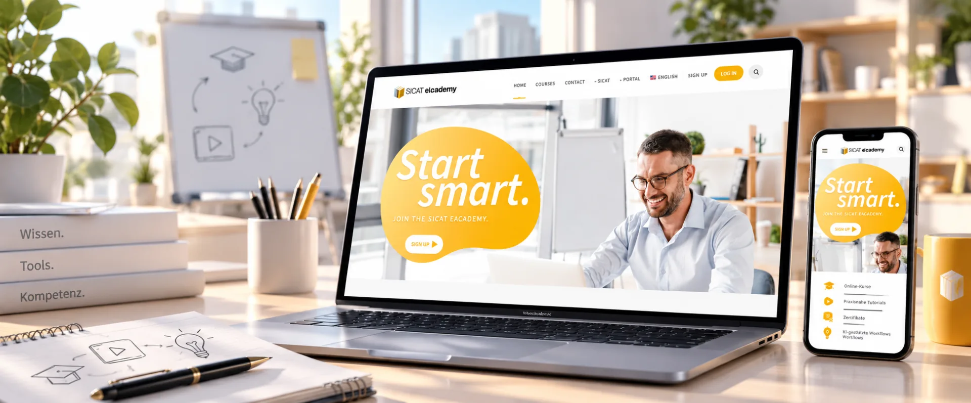 E-Learning Plattform auf Laptop und Smartphone