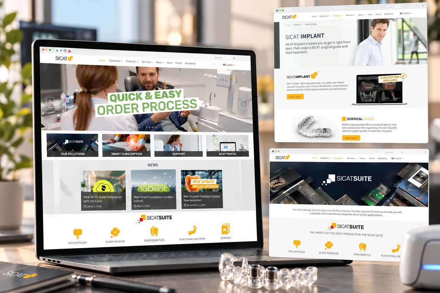 Finale Firmenwebsite auf Laptop mit Produktseiten