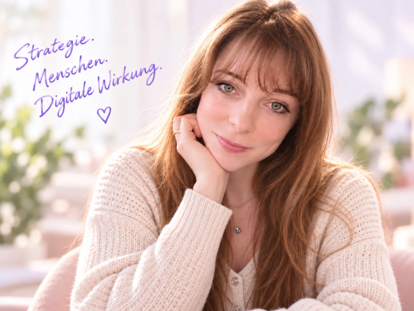 Porträt von Nadine Schneider mit der handschriftlichen Notiz: Strategie. Menschen. Digitale Wirkung.